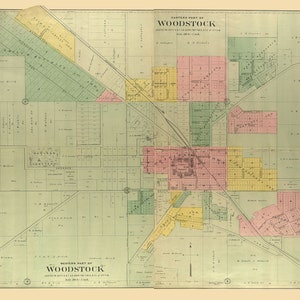 1892 Plan de la ville de Woodstock, comté de McHenry, Illinois