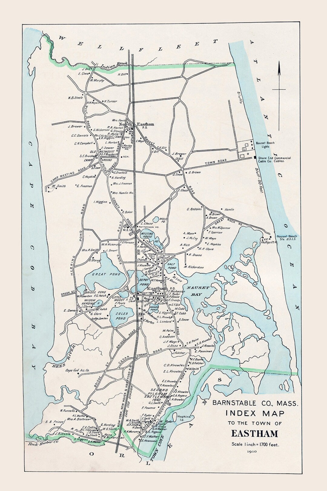 1910 Map of Eastham Barnstable County Massachusetts Etsy