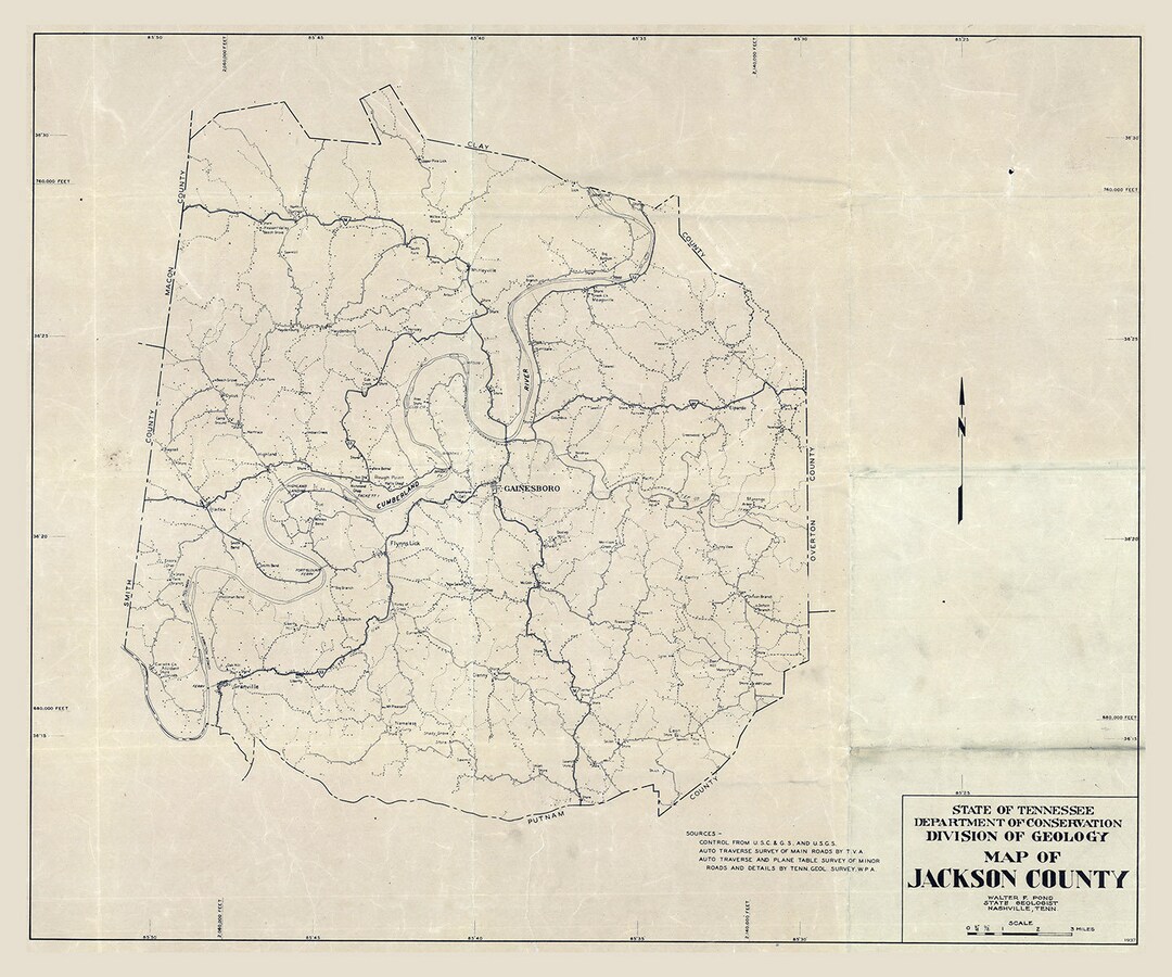 1937 Map of Jackson County Tennessee Etsy