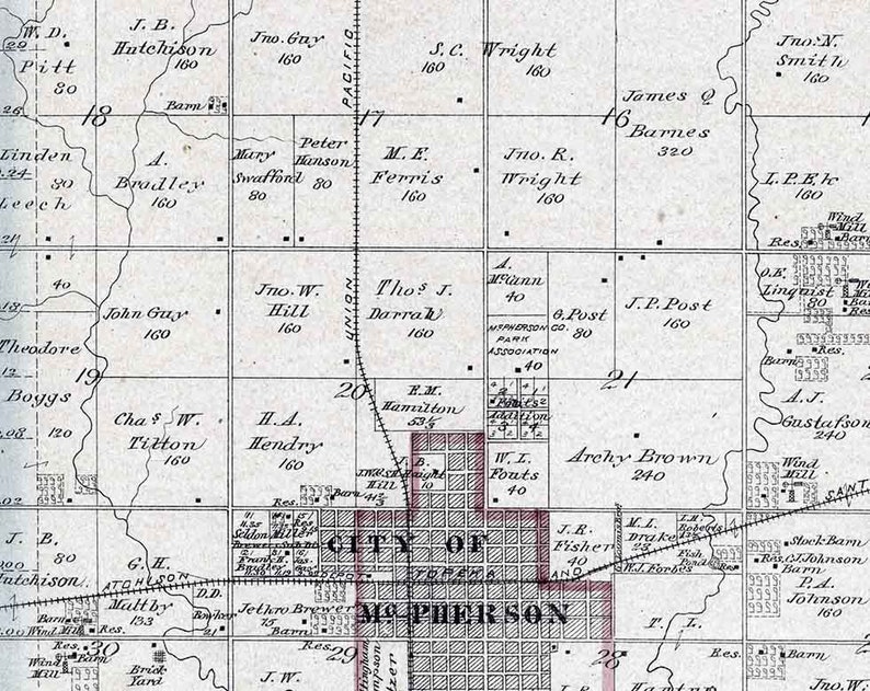 1884 Map of Mcpherson Township Mcpherson County Kansas Etsy