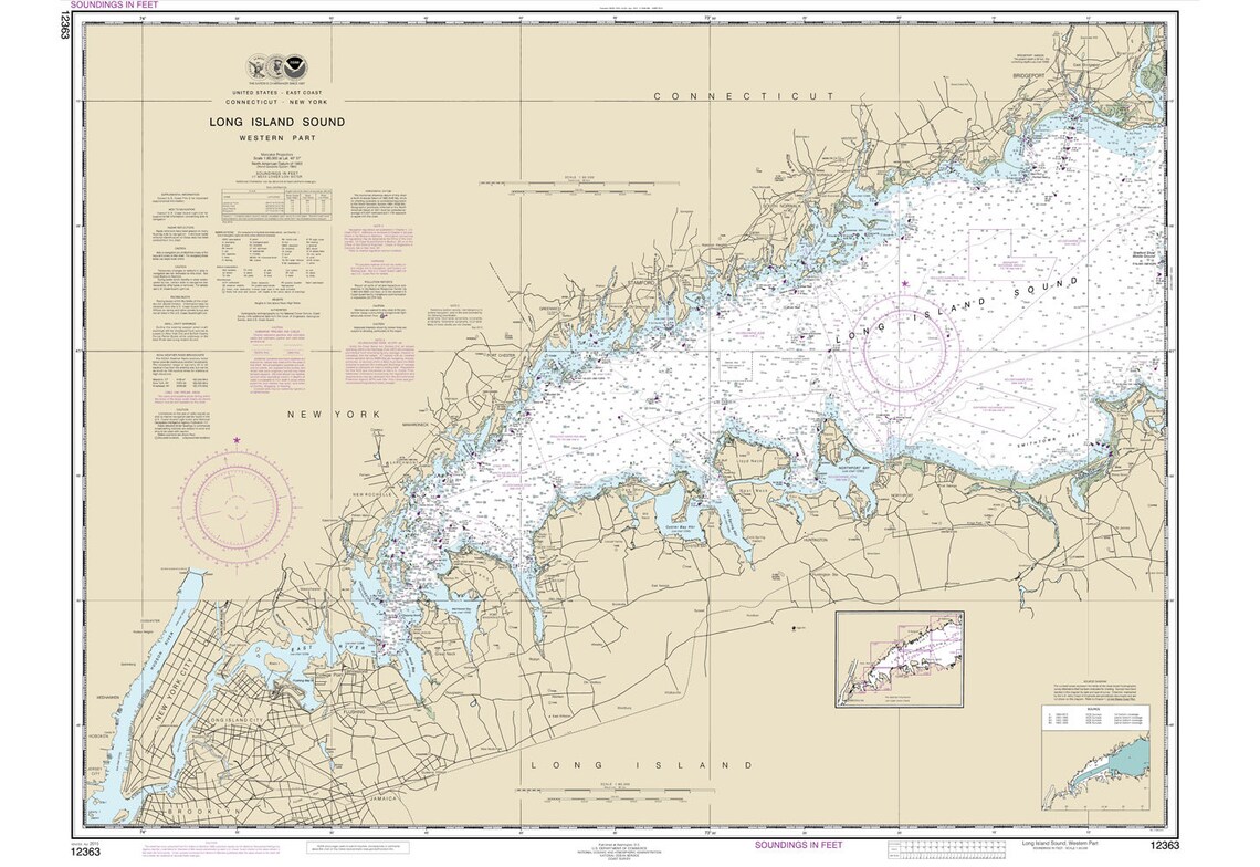 2015 Nautical Map of Long Island Sound Western Part New York | Etsy