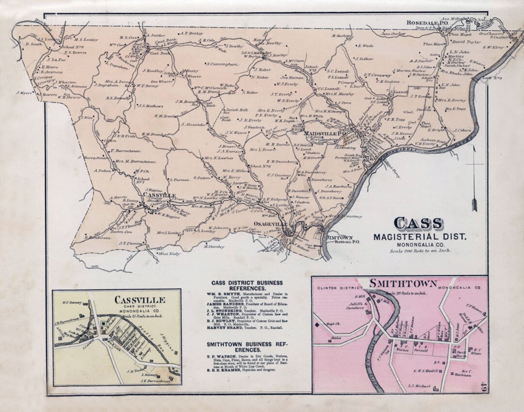 1886 Map of Cass Township Monongalia County West Virginia Etsy