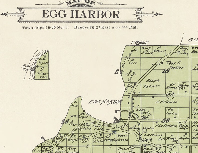 1914 Map of Egg Harbor Township Door County Wisconsin