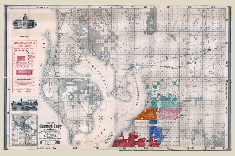 1892 Map of Hillsborough County Florida - Etsy
