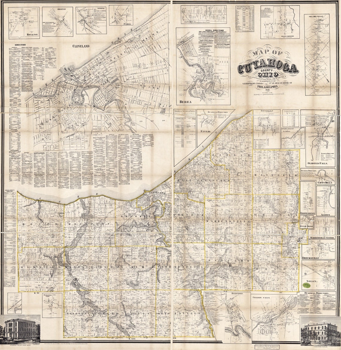 1858 Map of Cuyahoga County Ohio | Etsy