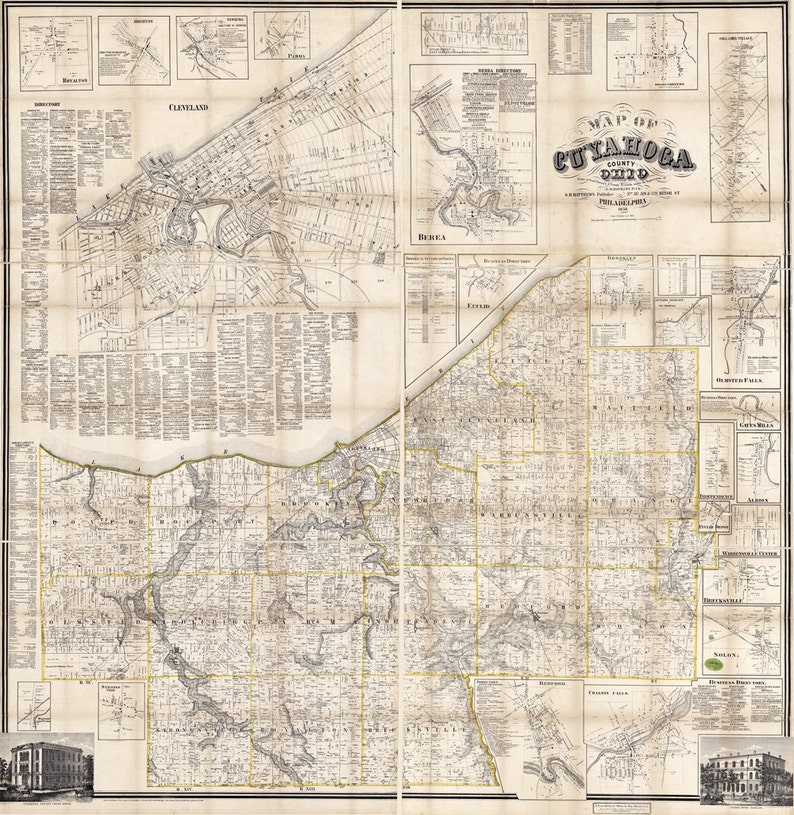 1858 Map of Cuyahoga County Ohio Etsy
