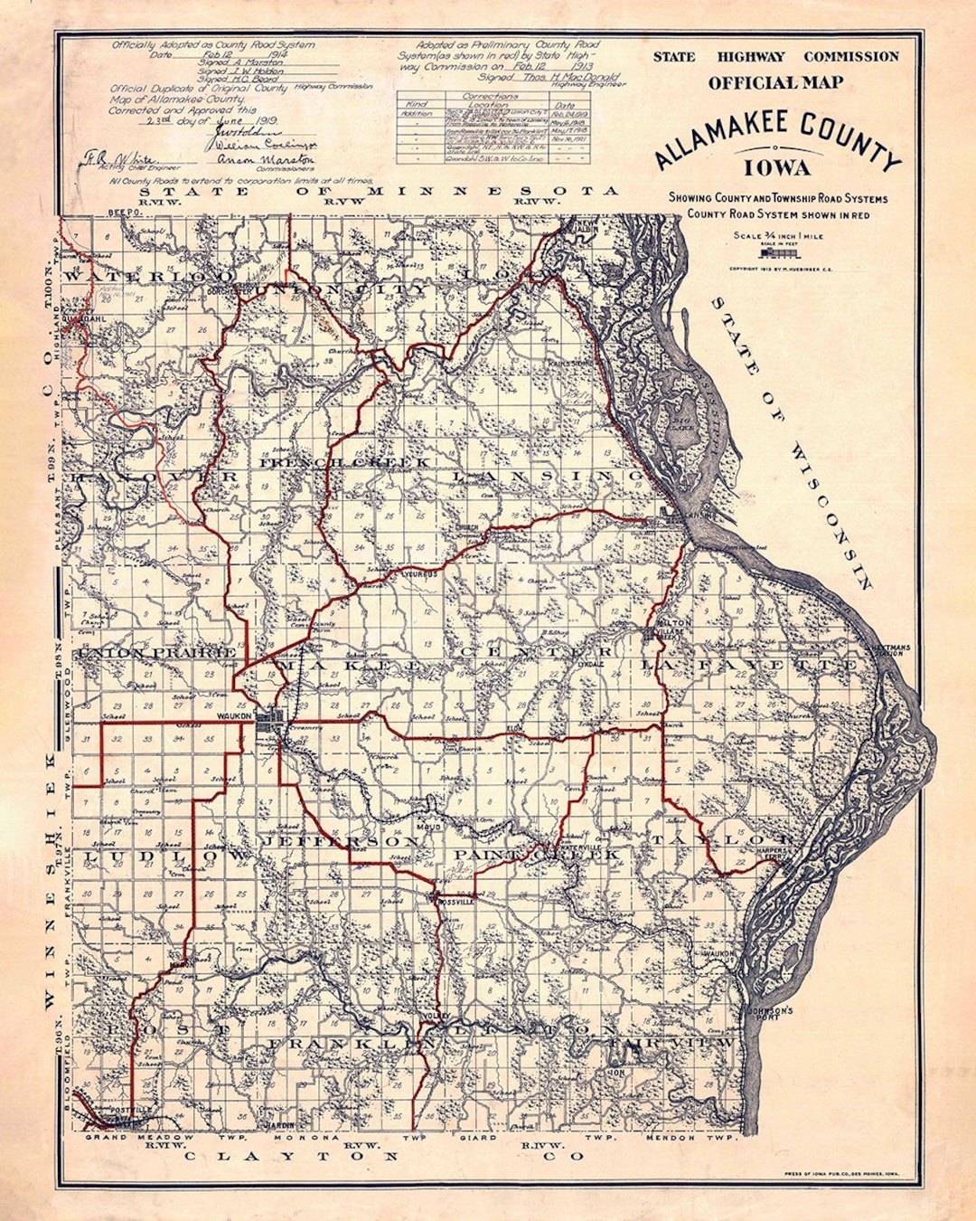 1919 Map of Allamakee County Iowa Etsy
