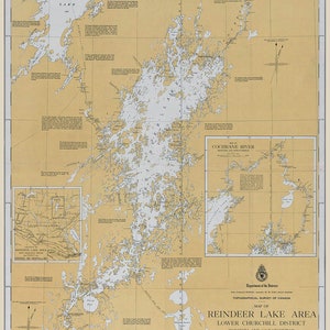 1925 Carte de la région de Reindeer Lake Manitoba et Saskatchewan Canada