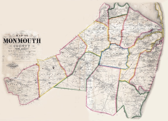 Monmouth New Jersey Map 1861 Map Of Monmouth County New Jersey | Etsy