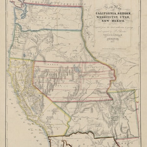 1853 Kaart van Californië, Oregon, Washington, Utah en New Mexico