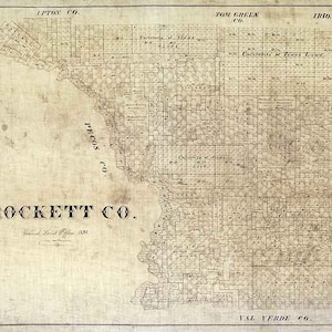 1894 Farm Line Map du comté de Crockett au Texas