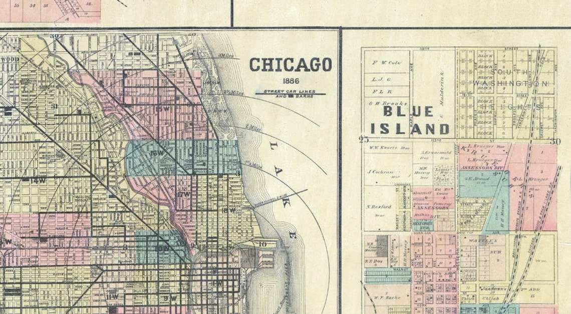 1890 Farm Line Map of Cook and Dupage County Illinois Chicago Etsy