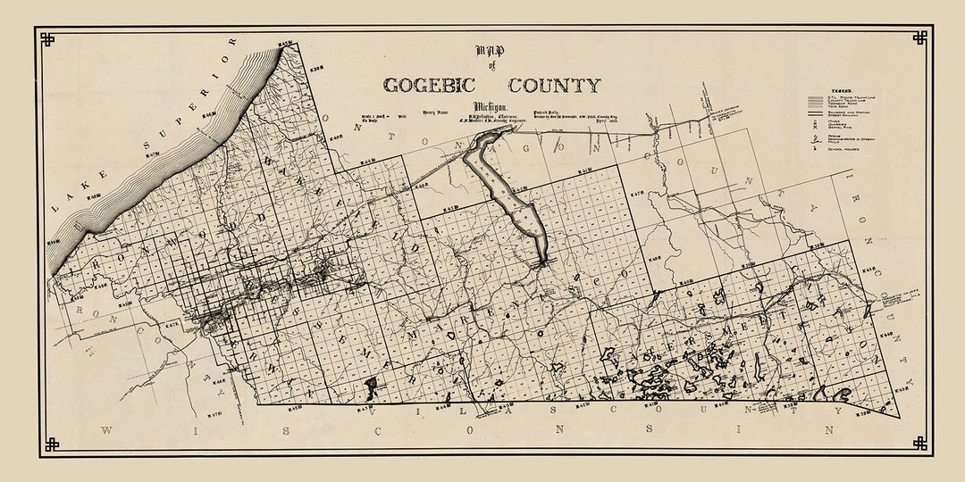 1923 Map of Gogebic County Michigan Etsy