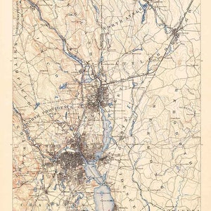 1889 Topo Map of Providence Massachusetts Rhode Island Quad