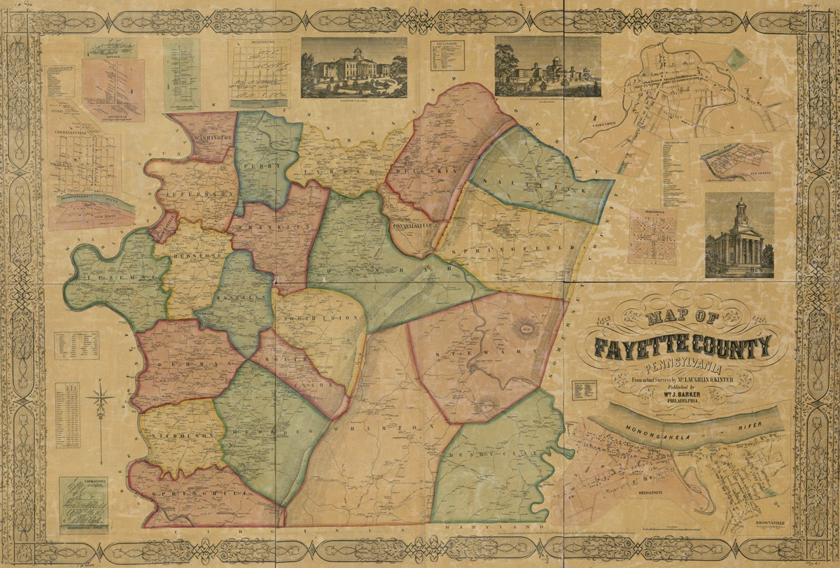 1858 Map of Fayette County Pa From Actual Surveys Uniontown Etsy UK