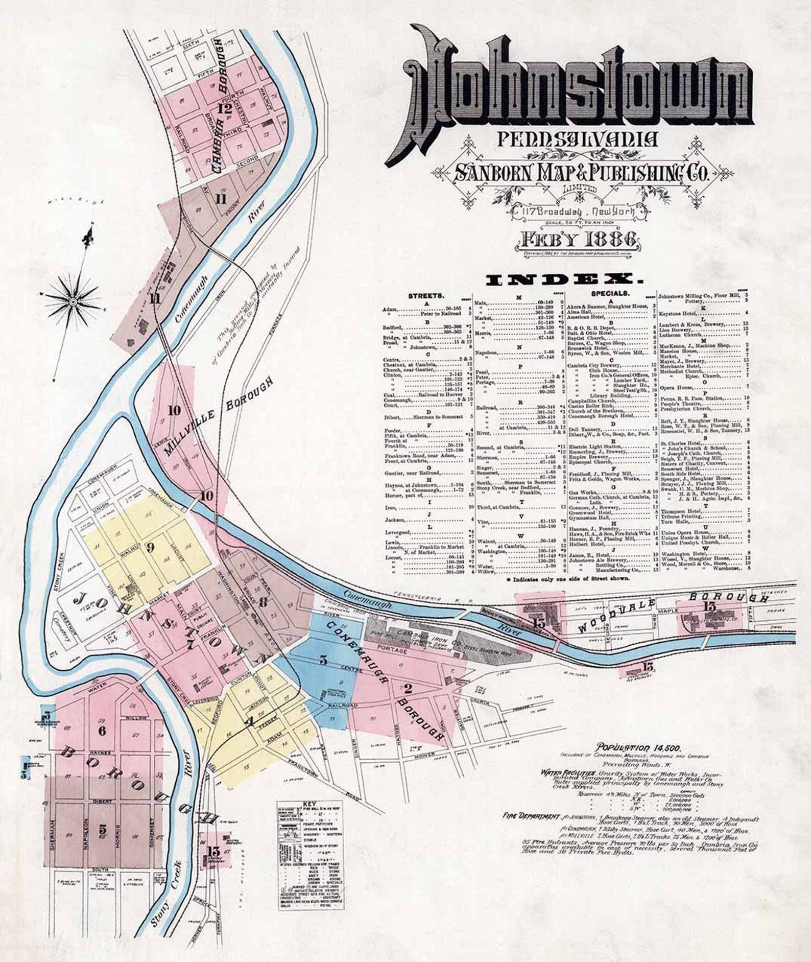 1886 Town Map of Johnstown Cambria County Pennsylvania Etsy