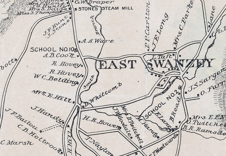 1890 Map of Swanzey New Hampshire Etsy