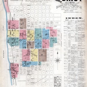 1883 Town Map of Quincy Illinois Mississippi River