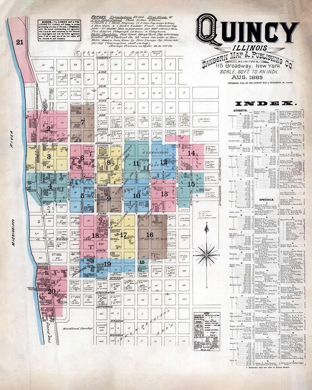 1883 Town Map of Quincy Illinois Mississippi River