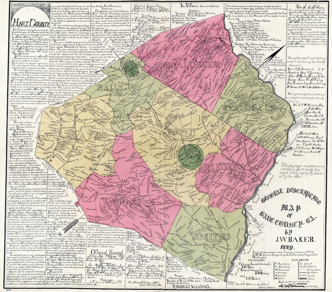 1889 Map of Hart County Landowner Reprint Etsy