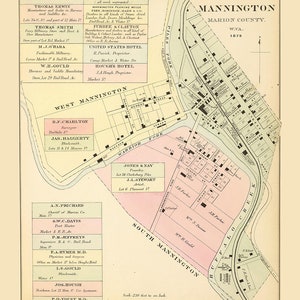1873 Map of Mannington Marion County West Virginia