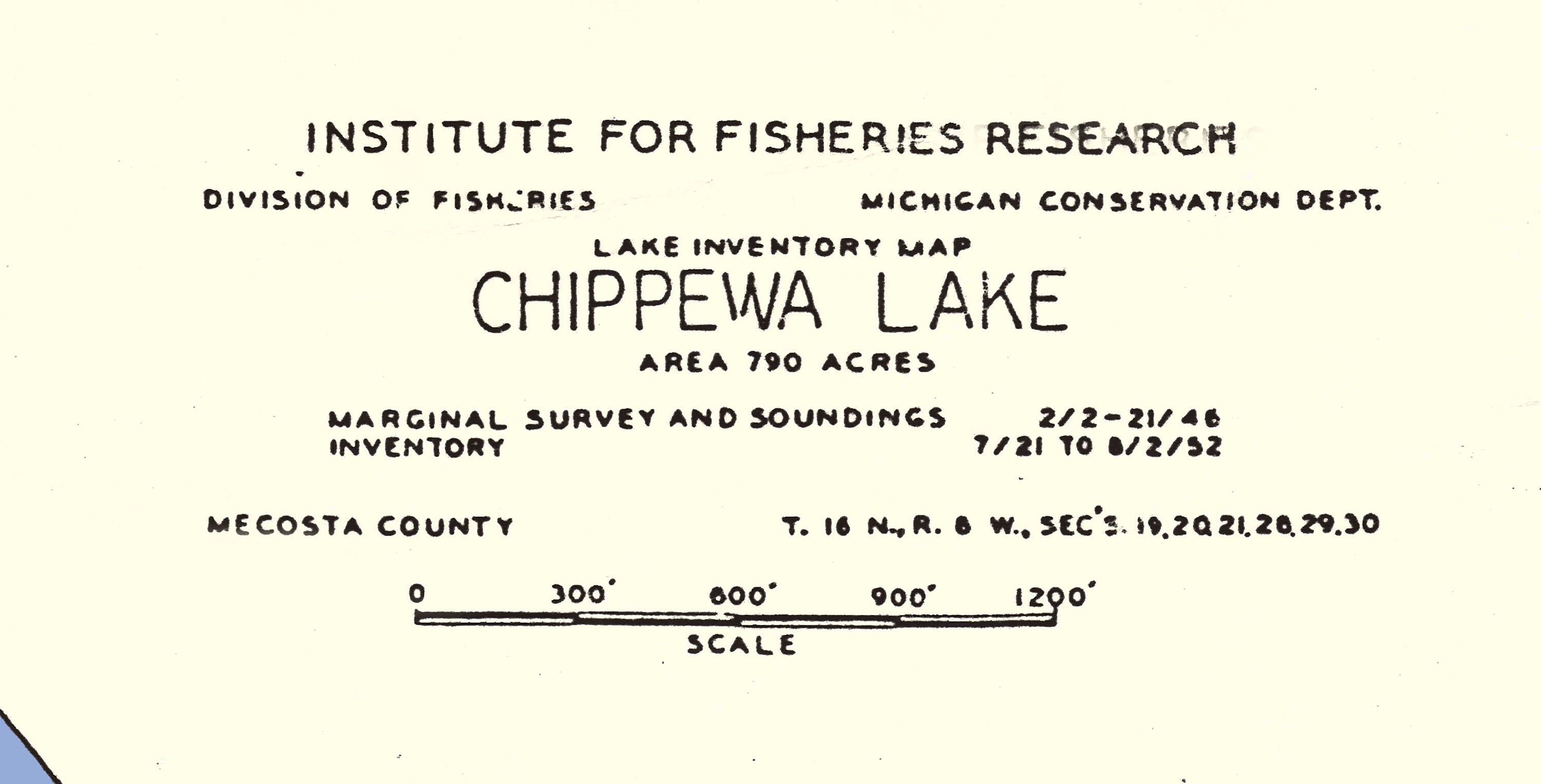 1952 Map of Chippewa Lake Mecosta County Michigan