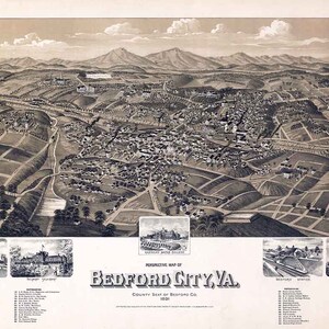 1891 Panorama-Karte von Bedford Stadt Virginia