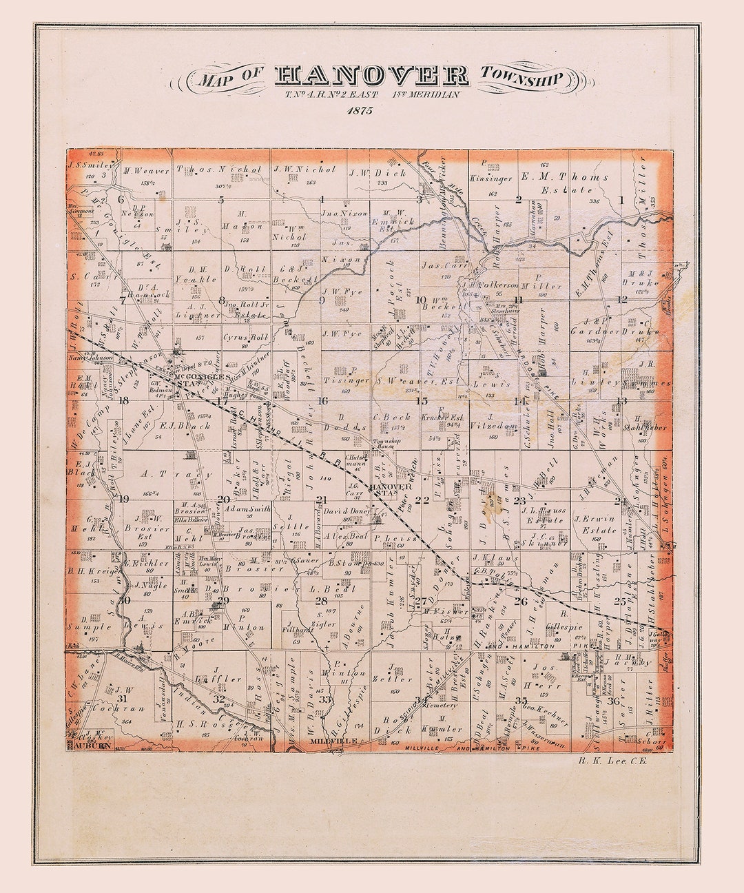 1875 Map of Hanover Township Butler County Ohio - Etsy