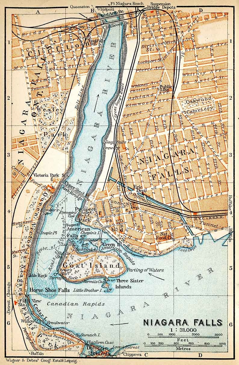 Map Showing Niagara Falls 1907 Map Of Niagara Falls Canada | Etsy Uk
