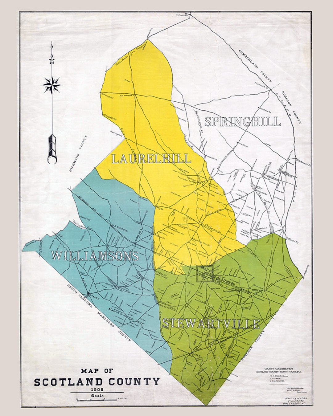 1908 Map of Scotland County North Carolina Etsy