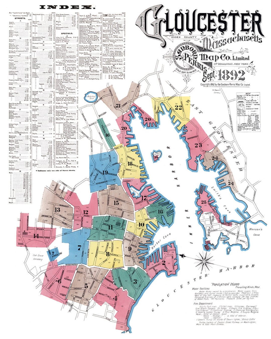 1892 Town Map of Gloucester Massachusetts - Etsy