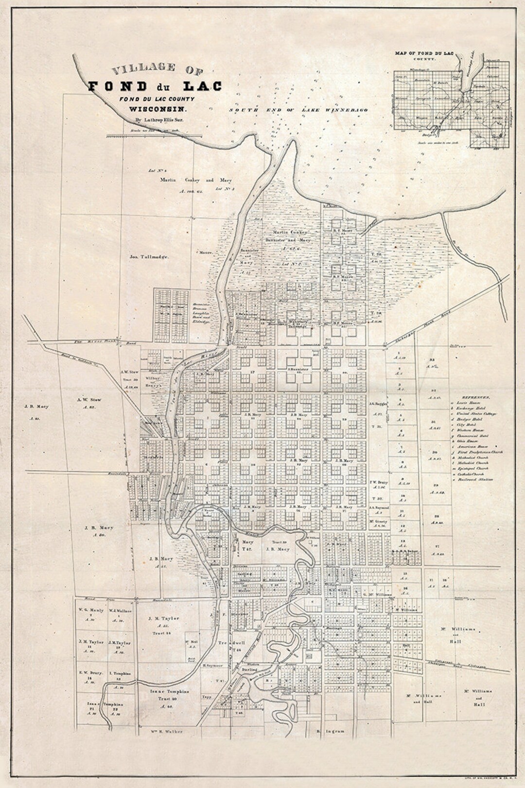 1800 Map of the Village of Fond Du Lac Fond Du Lac County Wisconsin Etsy