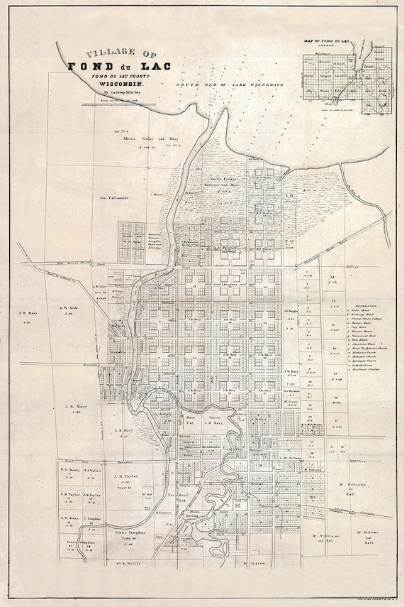 1800 Map of the Village of Fond Du Lac Fond Du Lac County Etsy
