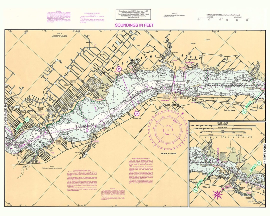 Cape Coral, Fort Myers, Caloosahatchee sales River, FL Nautical Chart Sign / Made to Order