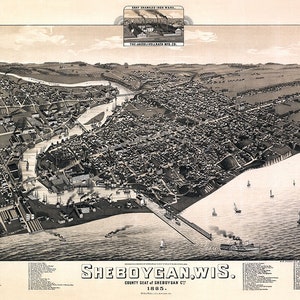 1885 Panorama-Karte von Sheboygan Wisconsin Lakekuschelien