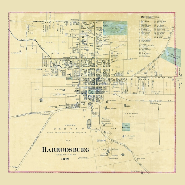 Map of Harrodsburg Ky Etsy