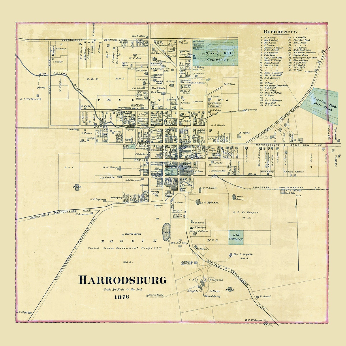 1876 Map of Harrodsburg Mercer County Kentucky - Etsy