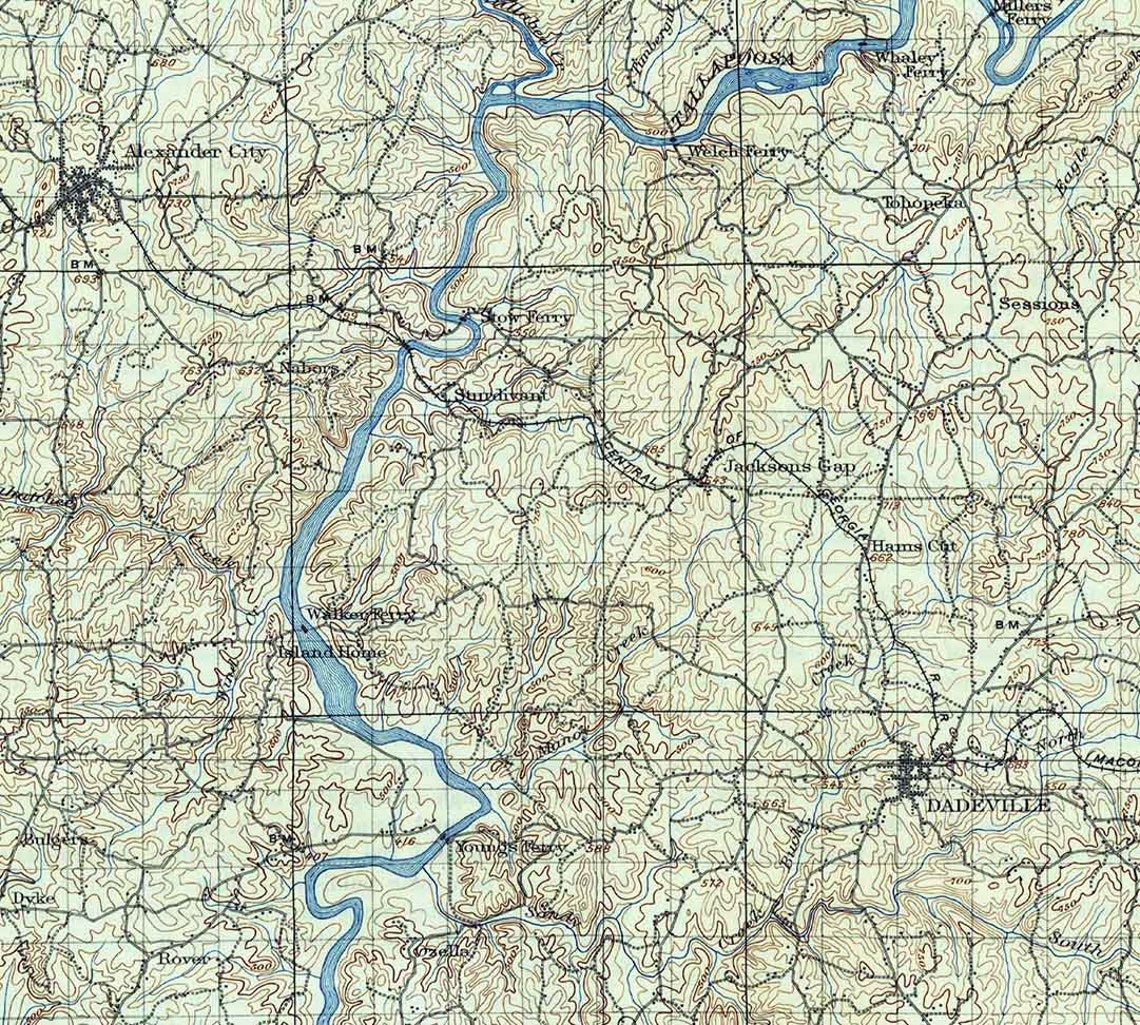 1906 Topo Map of Dadeville Alabama Etsy