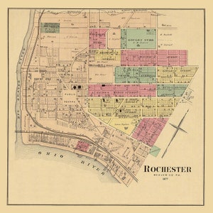 Carte de la ville de Rochester, comté de Beaver, PA, 1877