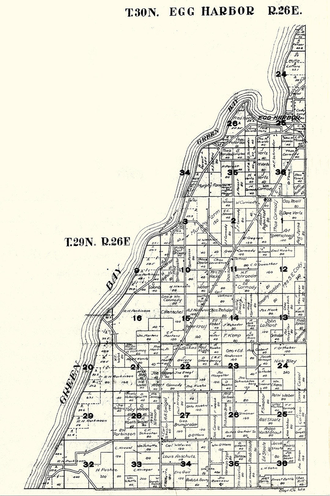 1917 Map of Egg Harbor Township Door County Wisconsin Etsy