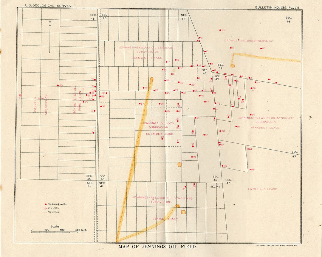 1906 Map of Jennings Oil Field Wells Arcadia Parrish Louisiana Etsy