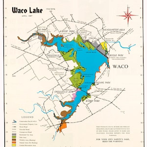 1987 Map of Waco Lake Texas