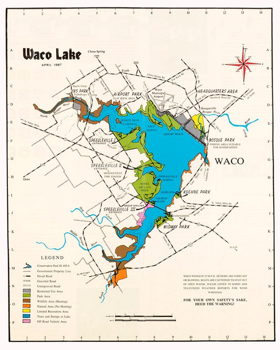 1987 Map of Waco Lake Texas Etsy