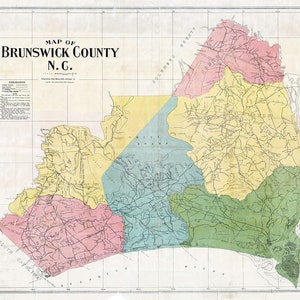 1910 Carte du comté de Brunswick en Caroline du Nord