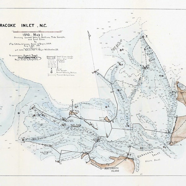 1893 Nautical Map of Ocracoke Inlet North Carolina