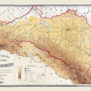 1894 Map of Galicia and Lodomeria Carpathian Mountains image 1