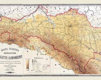 1894 Map of Galicia and Lodomeria Carpathian Mountains