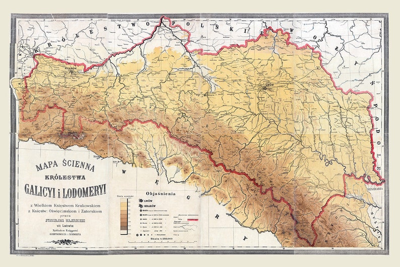 1894 Map of Galicia and Lodomeria Carpathian Mountains image 1