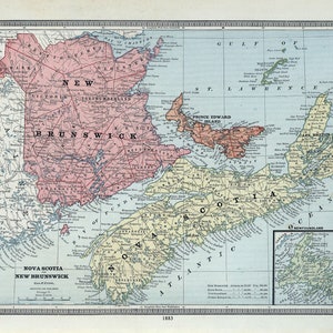 Carte de la Nouvelle-Écosse et du Nouveau-Brunswick de 1883