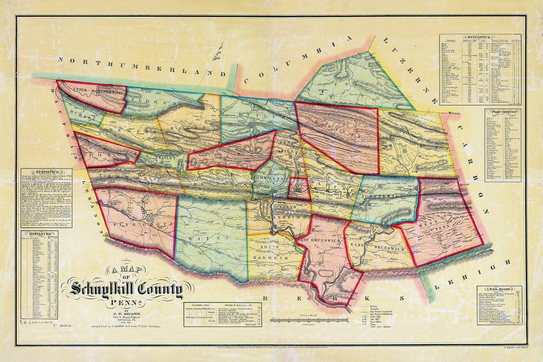 1855 Map of Schuylkill County Pennsylvania Etsy